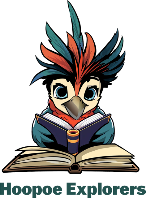 Hoopoe Explorers logo: a hoopoe reading a book